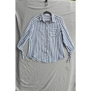 COLIN'S Button Up Shirt Womens Medium Blue Stripe 3/4 Sleeve Cotton Lightweight